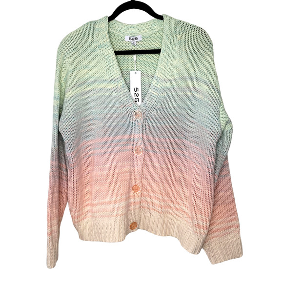 525 America Ombre Cardigan Chunky Knit Sweater in Taffy Color XS - Picture 3 of 9